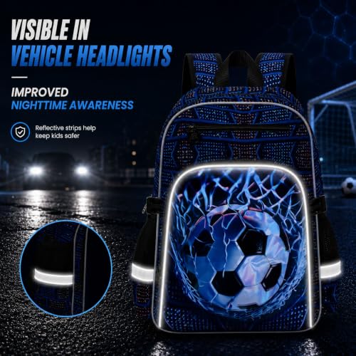 Image of HPJGD 3PCS Backpack for Kids, 17 inch Boys Soccer Preschool Bookbag Set with Clip-On Lunch Box, Water-Resistant School Bag for Elementary - Thrash Net Soccer