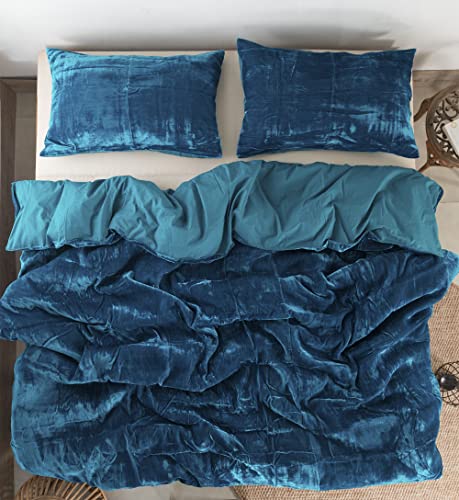 Labhanshi 3 Pieces Set Luxury Crushed Teal Blue Velvet Duvet Cover Boho Bedding Uo Comforter Cover Donna Cover Quilt Cover Duvet Velvet Bedding Queen Size #TOP2