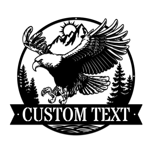 IFHUH Custom Eagle Metal Sign Bald Eagle Personalized Eagle Family Name Sign Flying Bird Metal Eagle Wall Art Eagle Decor Sign for Birthday personalized Last Name Sign Mountain Wall Decor 00