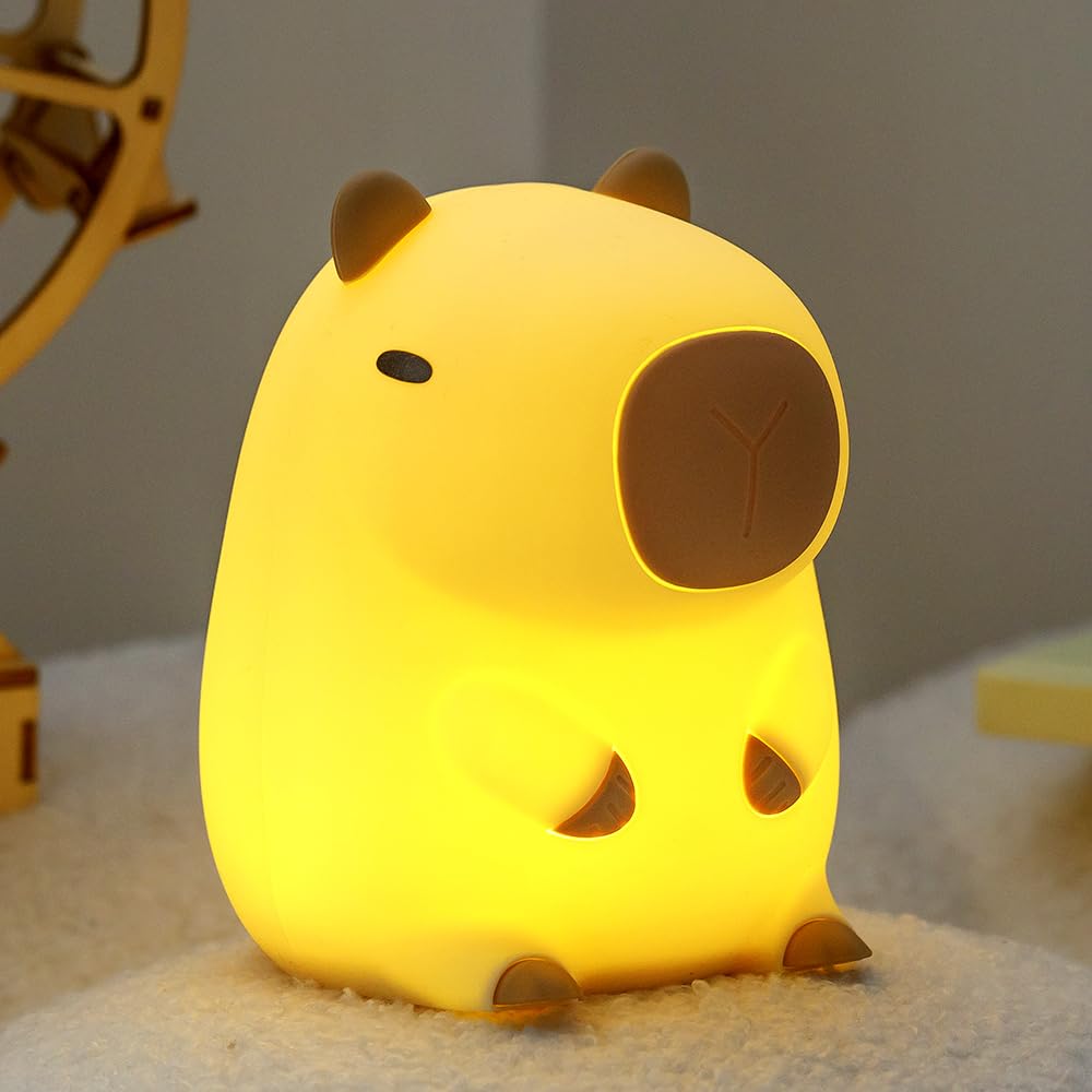 Cute Capybara Night Light, Squishy Animal LED Night Lamp Rechargeable, Novelty Nursery Lamp Nightlight for Kids, 2 Levels Dimmable Touch Lamp for Bedroom, Room Decor Gifts Stuff for Girls Boys — image 1