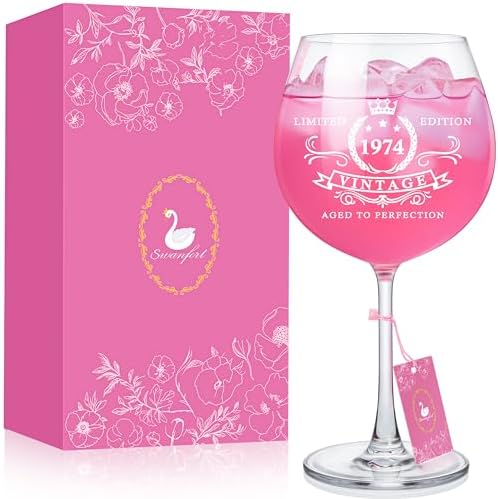 Swanfort 50th Birthday Gifts for Her,1974 Wine Glasses Birthday Gift