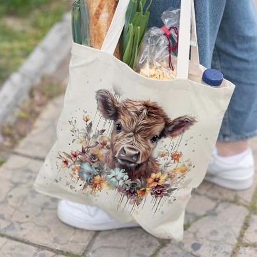 Bolso de lona estilo Western Highland Cow para mujer miniatura 2
