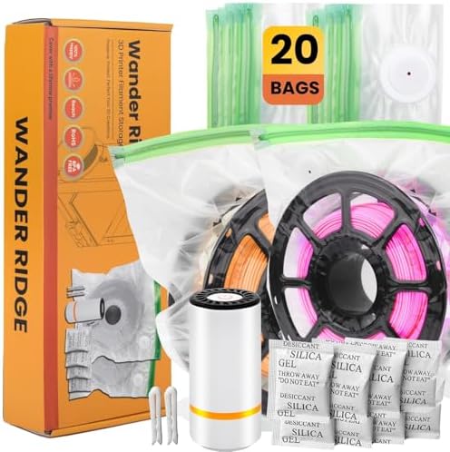 3D Printer Filament Storage Bags Vacuum Storage Bags Kit 3D Printer Accessories with 20 Storage Bags (13x15 inches), 20 Desiccants, Auto Pump, 2 Sealing Clips, Dust Proof, Humidity Resistant