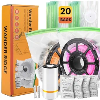3D Printer Filament Storage Bags Vacuum Storage Bags Kit 3D Printer Accessories with 20 Storage Bags (13x15 inches), 20 Desiccants, Auto Pump, 2 Sealing Clips, Dust Proof, Humidity Resistant