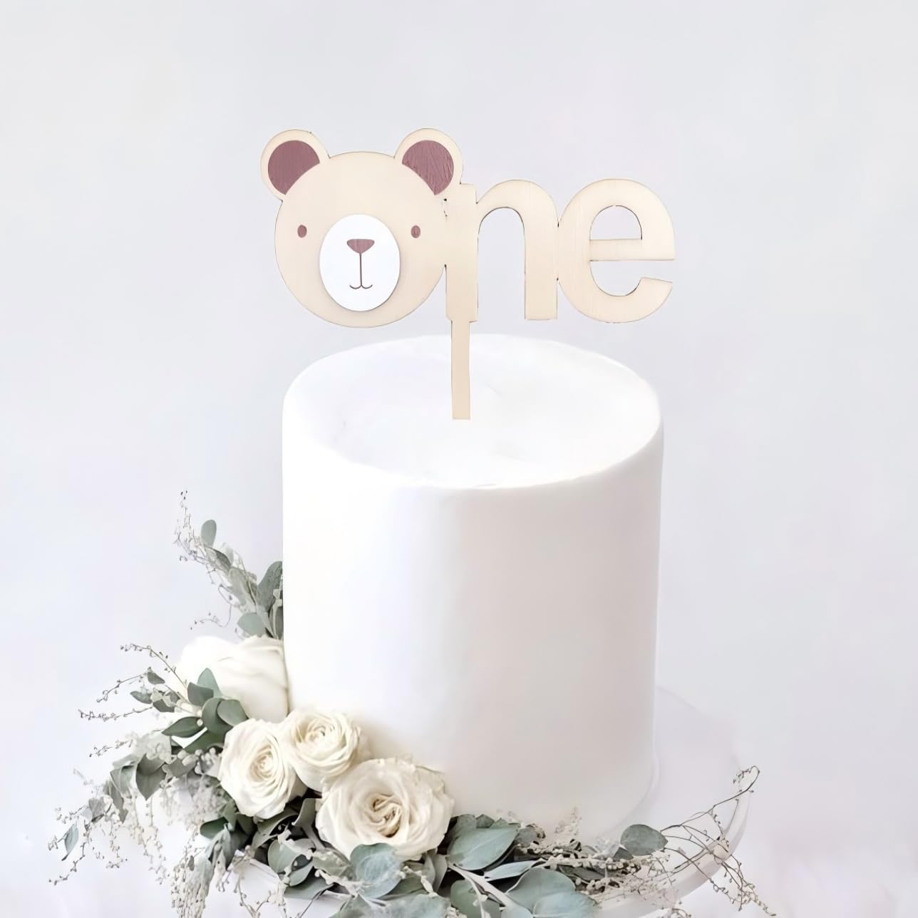 Bear Theme Cake Topper - Beary First Birthday Cake Decoration Supplies for 1st Birthday, Suitable for Party,Cake Smash, Baby Photo Booth Props,Animal Theme Wood Cake Topper (Bear One Topper)