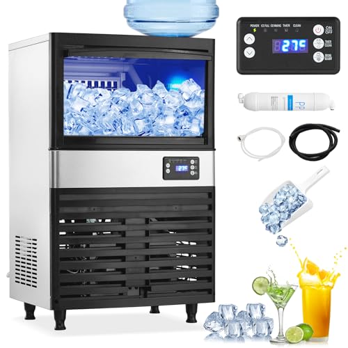 Image of Commercial Ice Maker Machine, 120lbs /24H Stainless Steel Under Counter ice Machine with 30lbs Ice Storage Capacity, Freestanding Ice Maker for Home Bar Outdoor, 2 Way Water Inlet