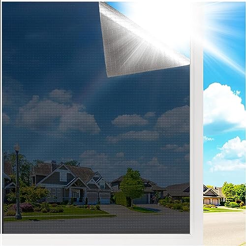 Beautysaid One Way Window Film Privacy: Reflective Window Tint Film Privacy Day and Night Mirror Window Film Anti Glare Sun Blocker UV Heat Reflective for House Office, 60x200cm