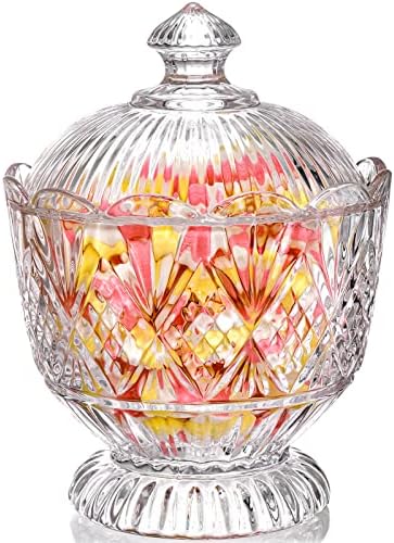 Lyellfe Glass Candy Dish with Lid, 40 Oz Large Clear Covered Cook...