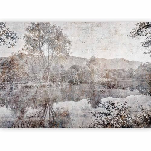 artgeist Wall Mural Concrete 138x101 in - Non-Woven Wallpaper Fleece Wall Decor Photo Print Picture Image Design Horizon Sea Forest Landscape Like Painted c-C-10023-a-a