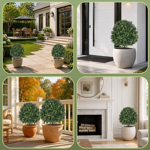 26.5" Artificial Boxwood Topiary Balls Set of 2, UV Resistant Porch Decor - image 6