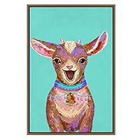 SIGNWIN Framed Canvas Wall Art A Happy Lamb with a Baby Blue Necklace Animals Wildlife Oil Painting Modern Art Chic Portrait Fun for Living Room, Bedroom, Office - 16