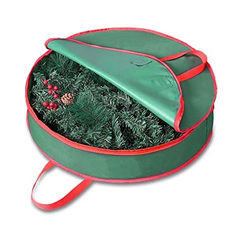 Yescom 25" Christmas Wreath Storage Bag for Artificial Wreaths, Dual Zipper, Durable Handles & Card Slot, Holiday Xmas Tear-Resistant & Water-Resistant Storage Container 600D Oxford Fabric, Green Cover