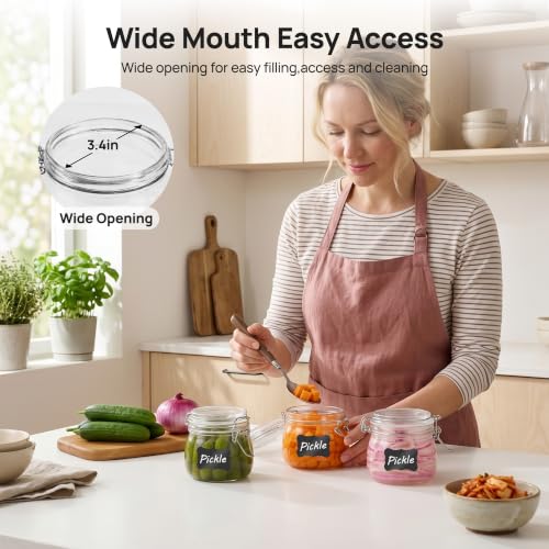 Image of Vtopmart 16oz Glass Food Storage Jars with Airtight Clamp Lids, 3 Pack | Food Storage Canisters, Wide Mouth Canning Jars for Spices, Jams, Coffee Beans, Pickles, Pantry Organization, Shallow Drawers
