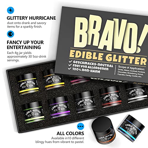 Edible Glitter 10 Colors Set, Sprinkles Glitter for Drinks, Luster Dust for Cocktail, Wines, Beer, Cakes, Baking - 4g/Bottle Vegan Tasteless