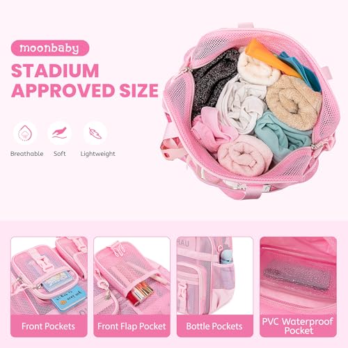 Image of MOONBABY Mesh Beach Tote Bag for Stadium Events 12x6x12 Net Purse Bag for Women with Detachable Long Strap for Work, Sports