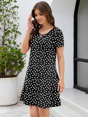 Image of KORSIS Women's Dresses Summer Casual T-Shirt Short Sleeve Criss Cross V Neck Swing Beach Vacation Sundress Dress with Pockets