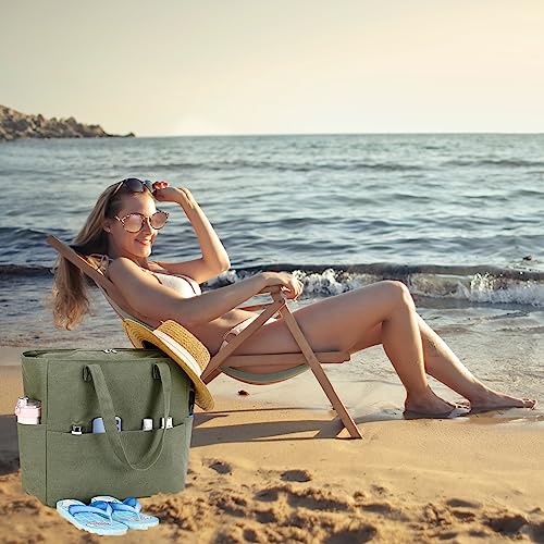 Image of LEDAOU Large Beach Tote Bag Women Waterproof Sandproof Zipper Beach Tote Bag for Pool Gym Grocery Travel with Wet Pocket | Waterproof