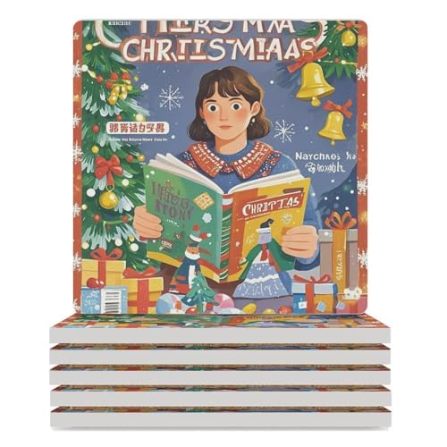 Dessous de verre carrés en céramique Noël x6 pour table