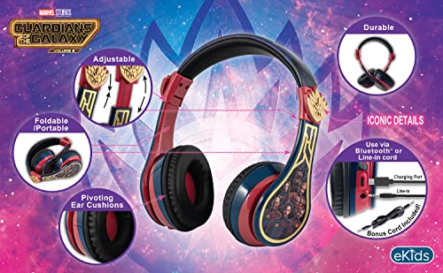 eKids Guardians of The Galaxy Kids Bluetooth Headphones, Wireless Headphones with Microphone Includes Aux Cord, Volume Reduced Kids Foldable Headphones for School, Home, or Travel