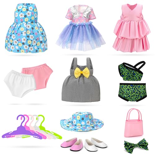 Zecckige 18 inch Doll Clothes and Accessories for American 18 Inch Dolls Girl Clothing Gift, 18Pcs Complete Set Clothing with Outfits, Dress, Shoes, Swimsuit, Underwear, Hat, Handbag, Clothes Hangers