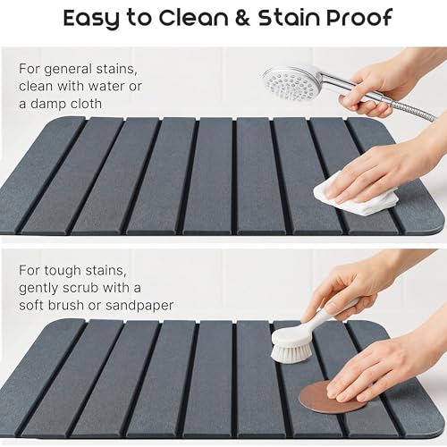 Image of Yellow Weaves Foldable Stone Bath Mat, Diatomaceous Earth Shower Mat, Non-Slip Super Absorbent Quick Drying Bathroom, Kitchen Floor Mat, Easy to Clean (60x40 cm - Sandstone Dark Grey)