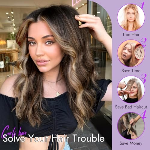Image of Eawwii Dark Brown Mixed Blonde Short Wavy Wig for Women Lace Hairline Bob Style Synthetic Heat Resistant - Natural Appearance for Everyday Hairstyle 18 Inch