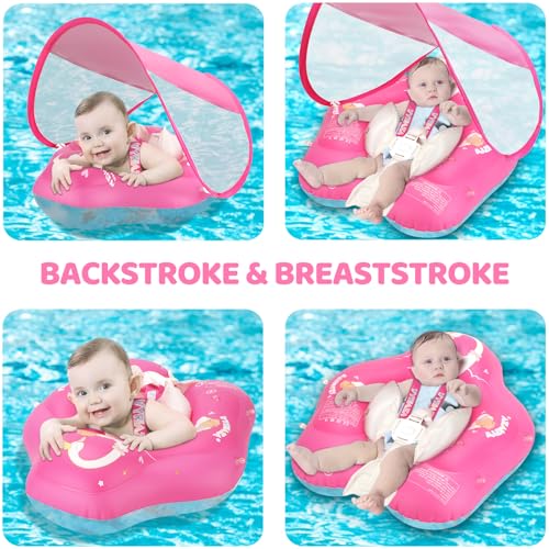 Image of LOOWARTS Baby Float with Canopy,Infant Pool Float with Safety Seat,Baby Swimming Float & Swim Float & Water Float UPF50+ UV Protection for Toddler from 3 to 36 Months