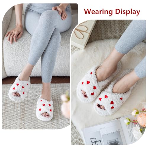 Image of GOEWY Fuzzy Open Toe Slippers for Women Cozy Memory Foam House Shoes Indoor