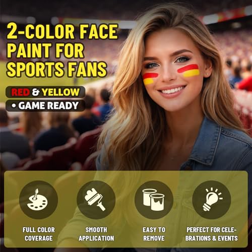 Image of BADCOLOR Spain Red Yellow Face Body Paint Stick Set, Oil Based Sports Fan Makeup Stick, Waterproof Sweatproof Cream Face Paint for Football, Rugby, Softball, Baseball, Lacrosse, Sports Accessories