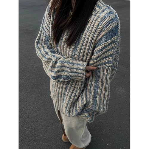 Vintage Striped Sweater for Women Teen Y2K Fairy Grunge Oversized Crewneck Fall Grandpa Sweater Top Cute Sweatshirts2