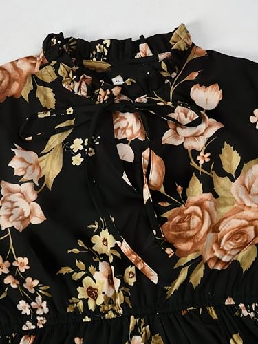 Image of KZULLY | Floral Printed Maxi Dresses for Women | Long Sleeve Beautiful Floral Patterns | Stylish and Elegant Dress | Tie Neck