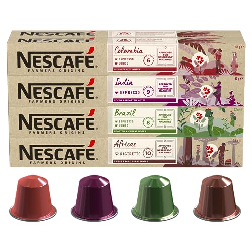 NESCAFÉ Farmers Origins Paquete Variado (4 Variantes), 8 x 10 Cápsulas de Café (80 Cápsulas) - Aprobado para Máquinas Nespresso