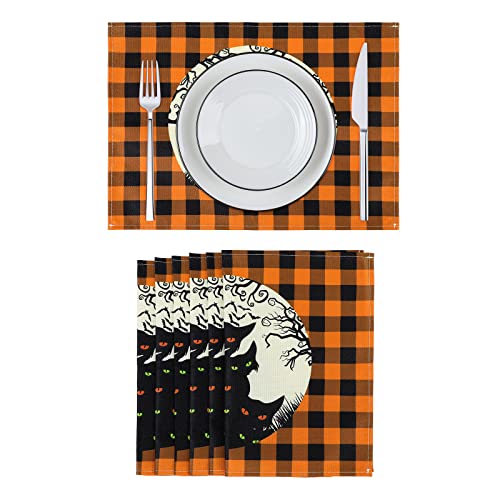 Image of Placemats Set of 6 Halloween Pumpkin Kitchen Table Mats Set of 4 Halloween Ghost Marble Kitchen Accessories Non Slip Placemats Bats Set of 6