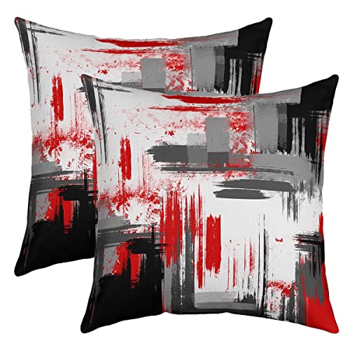 Homemissing Résumé Taie d'oreiller 40x40cm Doux Moderne Résumé Art Lot De 2 Housse de Coussin pour Sofa Rouge Gris Noir Modèle Décorative Housse Coussin...