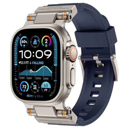 Image of FOAMUNOC Rugged Band Compatible with Apple Watch Ultra 3 /2 /1 Band 49mm /46mm /45mm /44mm /42mm, Metal Connector with Strap for iWatch Ultra Series 11 /10 /9 /8 /7 /6 /SE3 /SE2 /SE /5 /4 /3 /2 /1, Navy Blue /Titanium