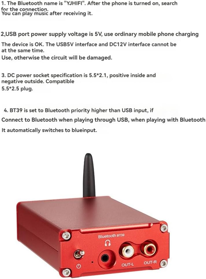 Lossless HiFi Decoder QCC5125 ES9039Q2M HD Bluetooth 5.0 Wireless Receiver Adapter Decoding DC12V Gray