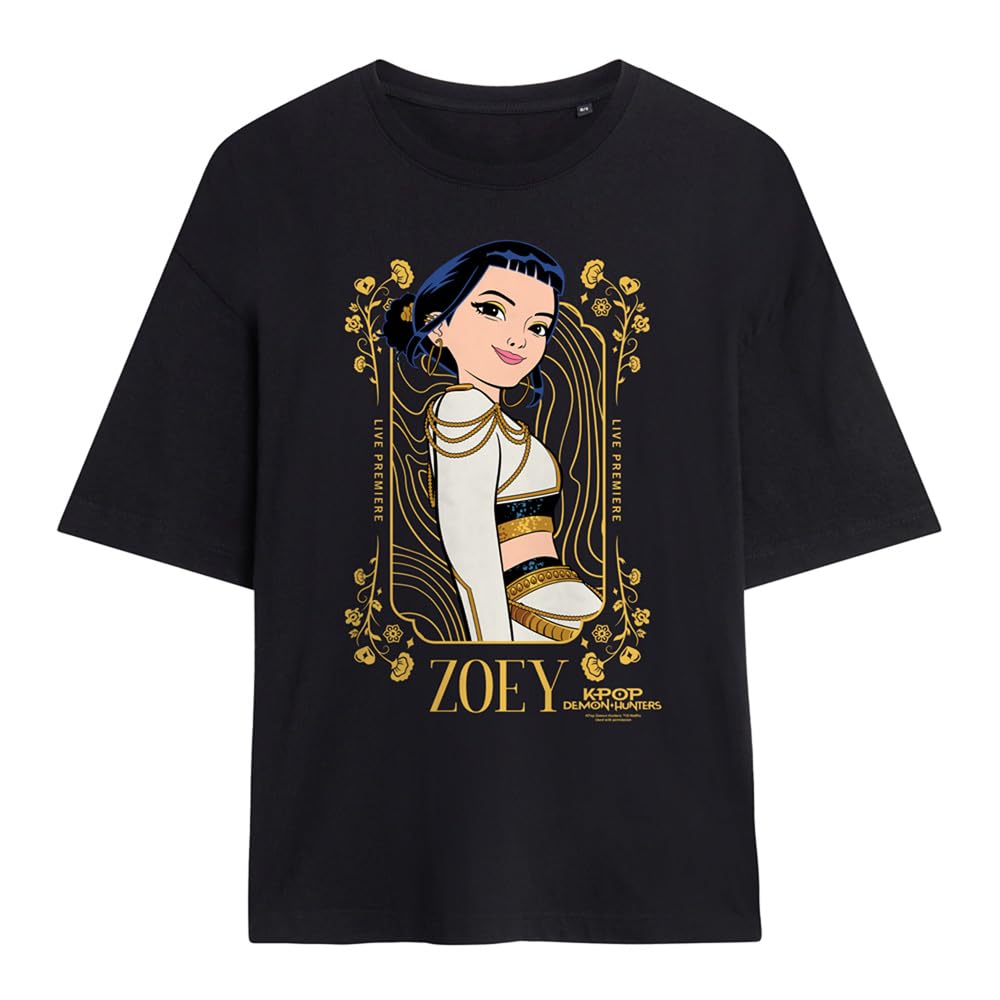 Kpop Demon Hunters Zoey Golden Frame Ladies Oversized T Shirt, Black, Medium