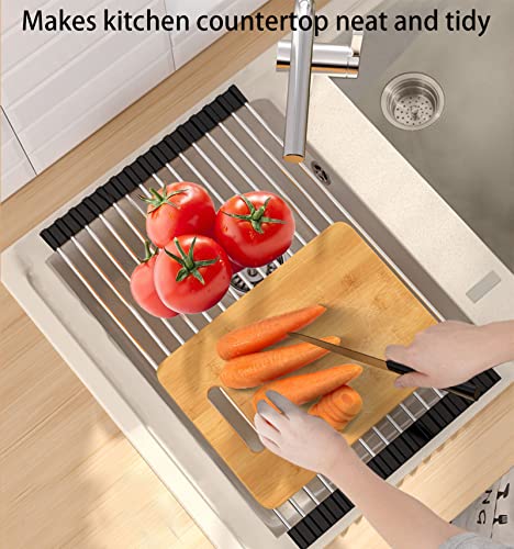 Over The Sink Dish Drying Rack Roll Up Dish Drying Rack For Kitchen Counter,Rolling Stainless Steel Sink Drying Rack Mat Foldable Dish Drainer Over Sink For Kitchen Organization And Storage 17.5X11.8 #TOP6