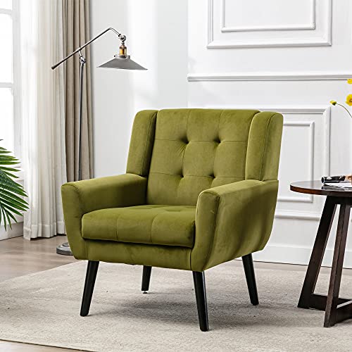 Dolonm Midcentury Modern Accent Chair With Arms, Upholstered Fabric Reading Side Chair Tufted Back Decorative Wingback Chair For Living Room Bedroom (Green) #TOP1