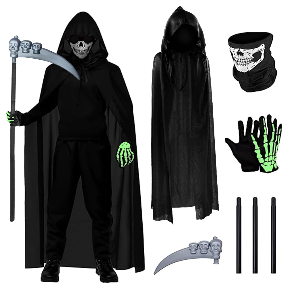 Sinoeem Zwart Magere Hein Kostuum 4 Stuks Halloween