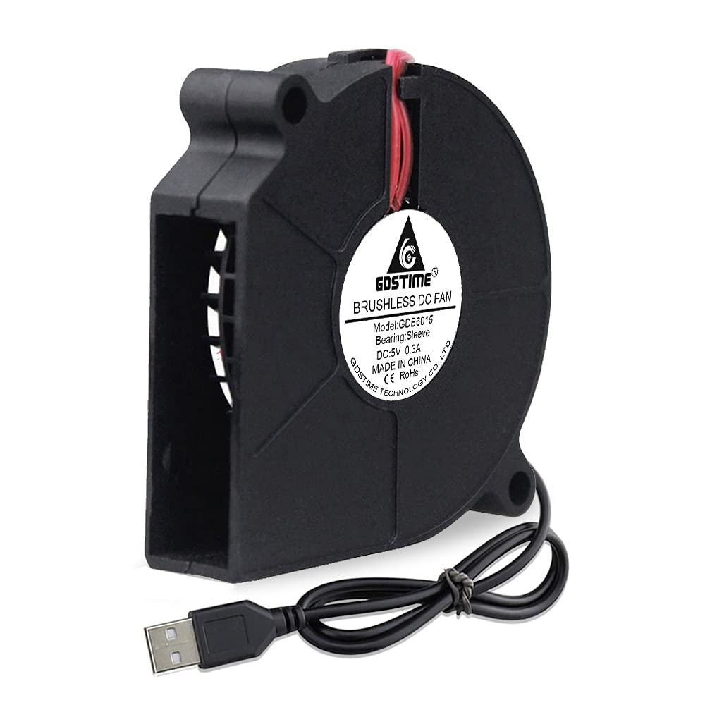 GDSTIME 2 x 60mm Blower Fan 60 x15mm USB Blower Cooling Case with 2 in 1 3-Speed Controller 5V 6015 Centrifugal 6CM Turbo Case Cooler For 3D Printer Inverter Exhaust Ventilation Replacement