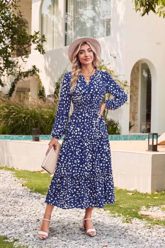 Image of GRACE KARIN Women's Floral Maxi Dress 2026 Fall Long Sleeve V Neck Empire Waist A Line Flowy Dress with Pocket