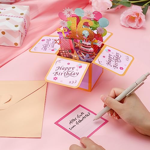Geburtstagskarte,3D Pop Up Karte Geburtstag Pop Up Grußkarten Glückwünsche Geburtstagskarten mit Umschlag für Mama Frauen Männer Romantik Geschenk-Karte zum 16.Geburtstag (16th)