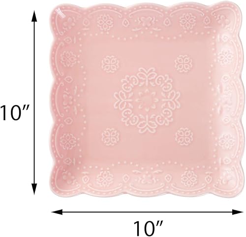 Miniatura 4 de Jusalpha Juego de platos cuadrados de cerámica de encaje en relieve, platos de pastaensaladapostre, lavavajillas, microondas, juego de vajilla para