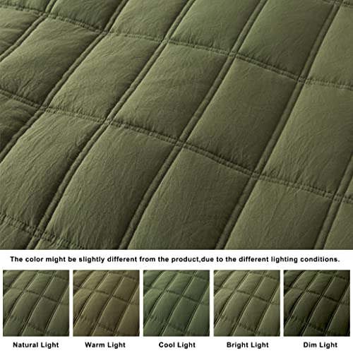 Green Quilt King Size Bedding Sets With Pillow Shams, Olive Lightweight Soft Bedspread Coverlet, Quilted Thin Blanket Comforter Bed Cover For All Season Spring Summer, 3 Pieces, 104X90 Inches #TOP3