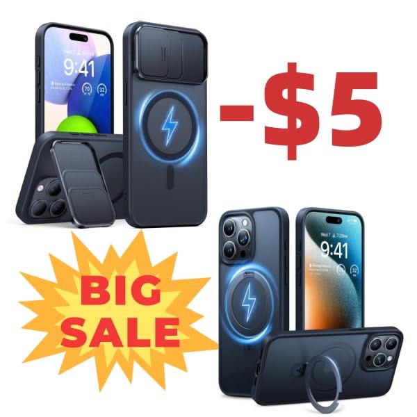 TORRAS Durable Slide Camera Cover, Kickstand & Ultra Magnetic Case with Sturdy Stand for iPhone 15 Pro