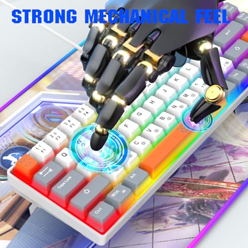 Image of Snpurdiri 60% Percent Gaming Keyboard, Ergonomic Compact RGB Backlit Small Gaming Keyboard for Windows, PC, Laptop (68 Keys, White-Grey-Orange)