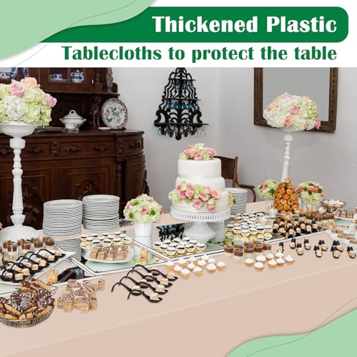 Image of Beige 14 Pack 54 x 108 Inch Plastic Tablecloths, Disposable Rectangle Tablecloth, Party Table Cover Plastic Table Cloth