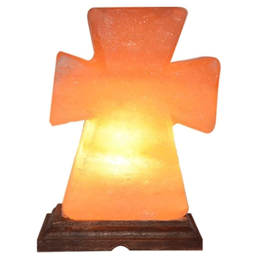 Himalayan Pink Salt Rock Cross Lamp with White LED Bulb and USB Adaptor 8 Inches Tall - Himalite LED Cross Lamp Carved - Christians Gifts - Home Decoration Wall LED
