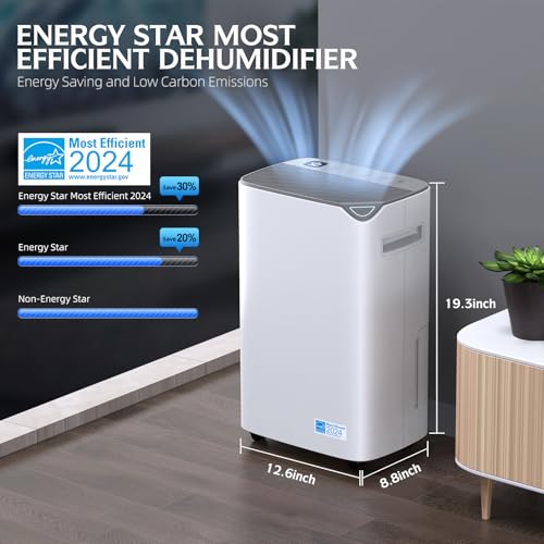 2500 Sq.Ft Dehumidifier for Basement, 34 Pints Energy Star Certified Dehumidifier for Home with Drain Hose, Bedroom, Bathroom, Smart App Control, 3 Operation Modes